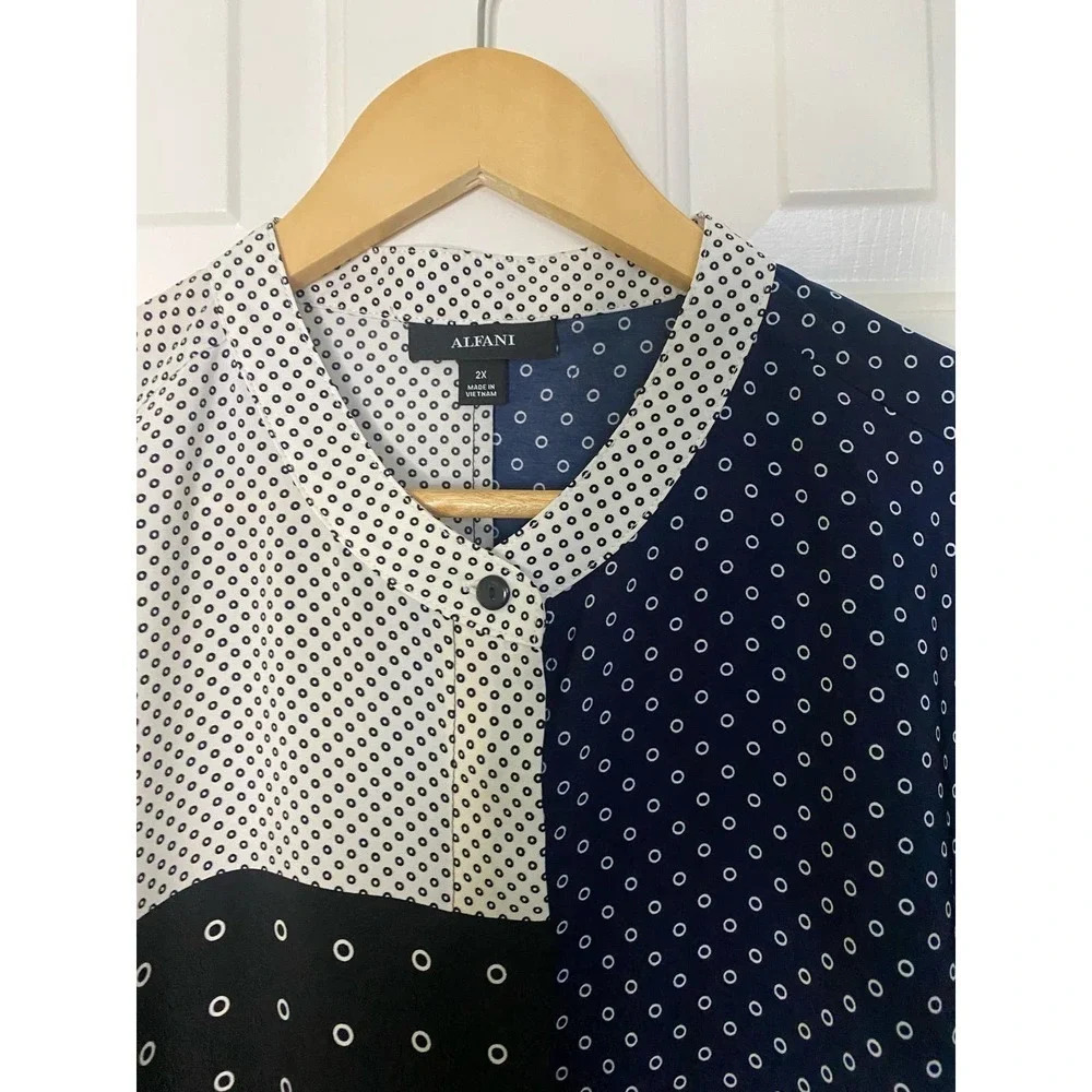 Alfani Black Blue Patchwork Button Down Tunic Top… - image 5